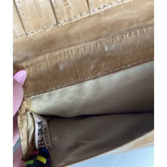 Vintage Eel Skin Wallet Split Leather Clutch checkbook Tan Korea - Picture 4 of 6